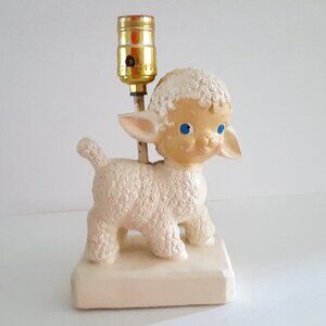 Vintage Chalkware Nursery Lamp Base Lamb *AS IS  LAMP BASE ONLY* MUST BE REWIRED